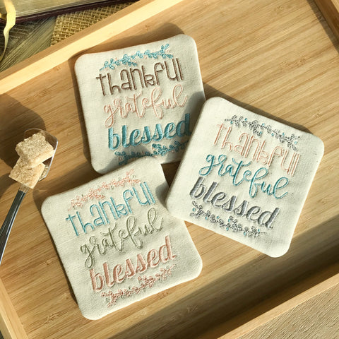 Thankful-Grateful-Blessed Square Coasters - Set of 3