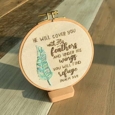 Hand Embroidery Wall Hang - Psalm 91:4