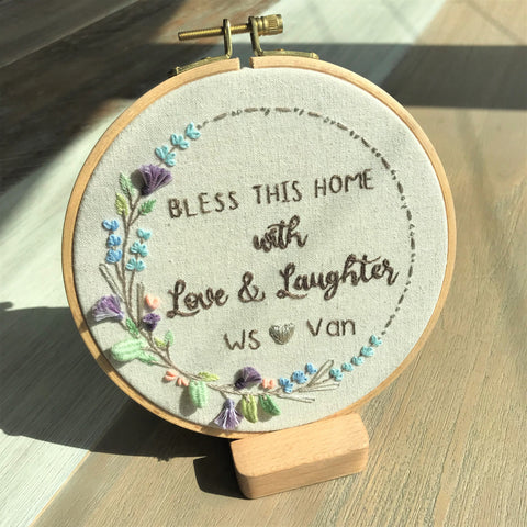 Hand Embroidery Wall Hang - Bless This Home with Love & Laughter