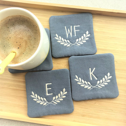 Grey Monogrammed Square Coasters - Set of 3