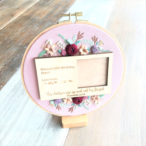 Hand Embroidery Wall Hang + Photo Holder - Proverbs 31:28